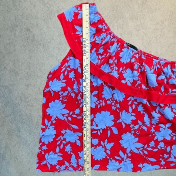 Gibson Womens Blouse Size 1X Red Floral One Shoulder Slim Ruffle Peplum Top NEW! - Picture 12 of 12